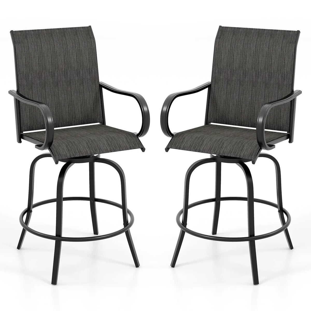 2 Pieces 360 Rotating Bar Stool Set with Armrests for Patio by DirectDeals