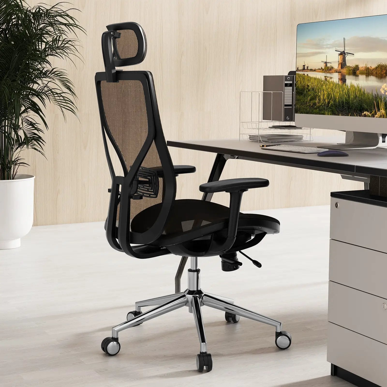 High-Back Mesh Executive Chair with Sliding Seat and Adjustable Lumbar Support by DirectDeals