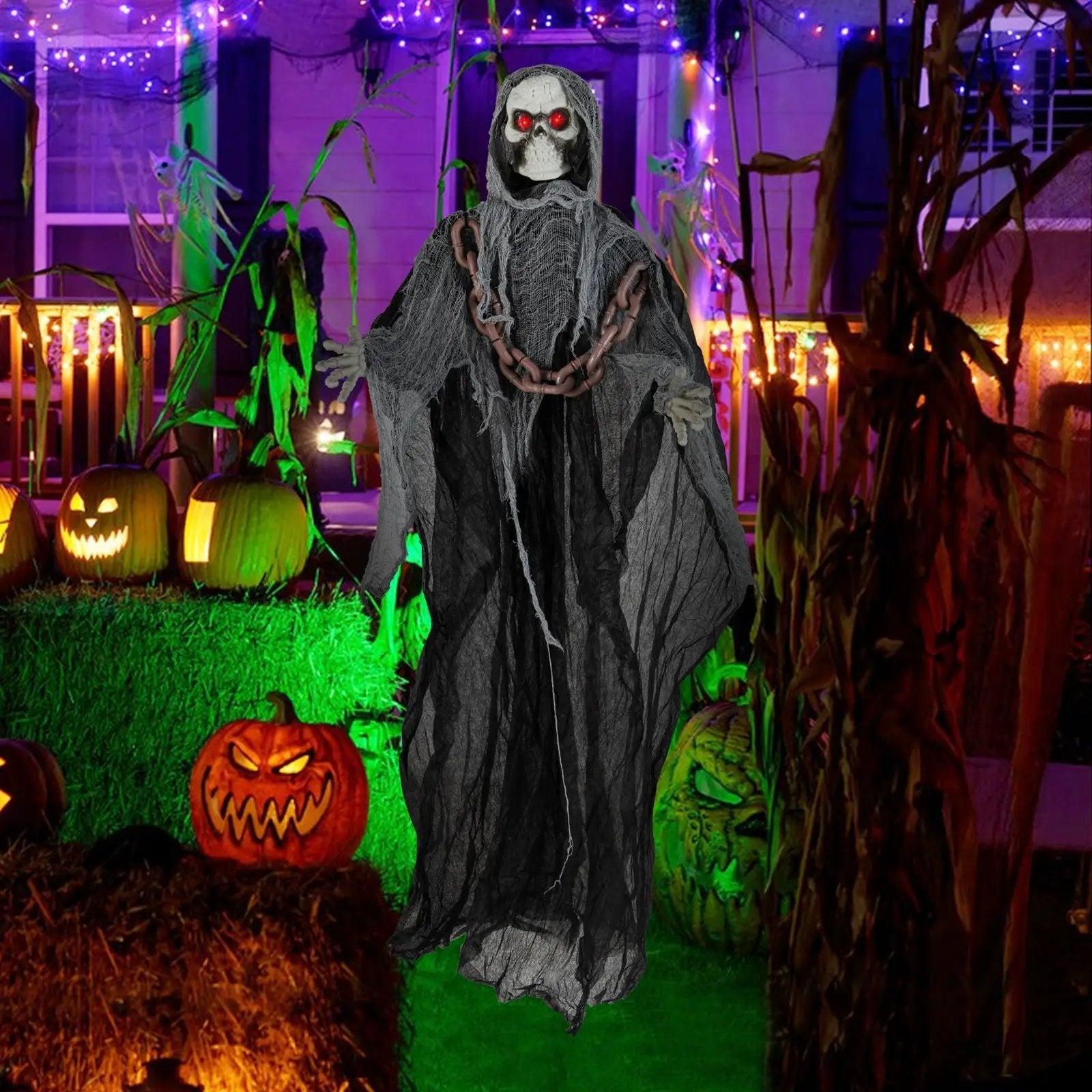 6.4 Feet Halloween Standing Grim Reaper with Lighted Eyes and Terrifying Sounds by DirectDeals