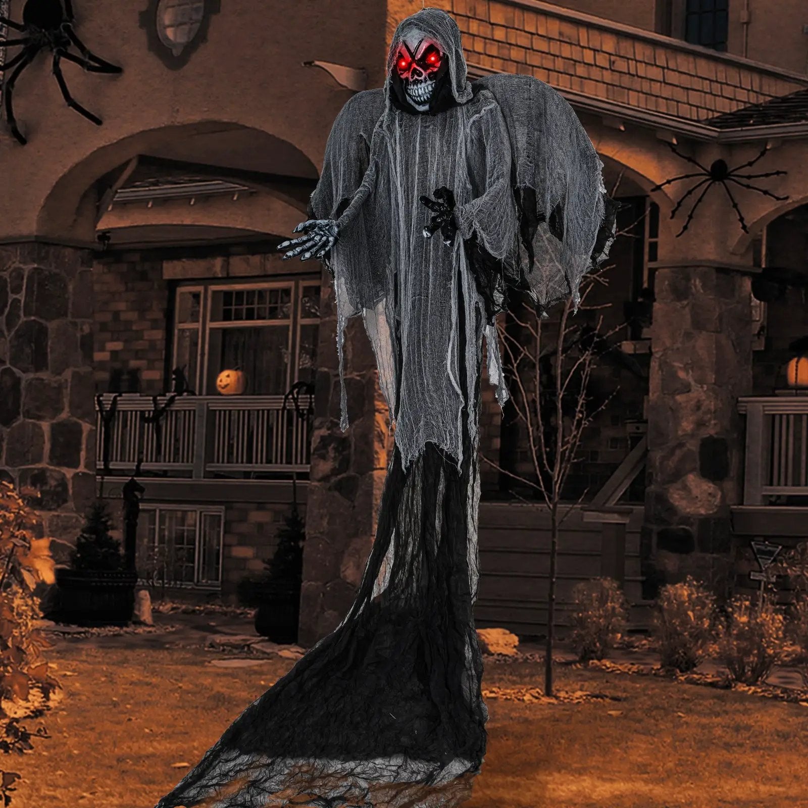 12.1 Ft Skeleton Ghost with Flickering Red Eyes and Scary Sounds by DirectDeals