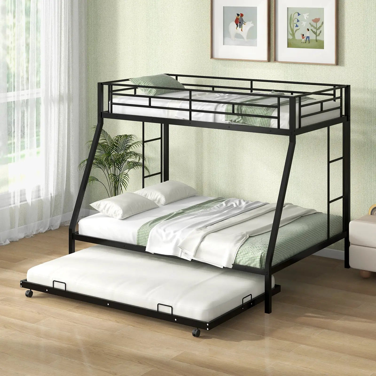Twin Over Full Bunk Bed Frame with Trundle for Guest Room by DirectDeals