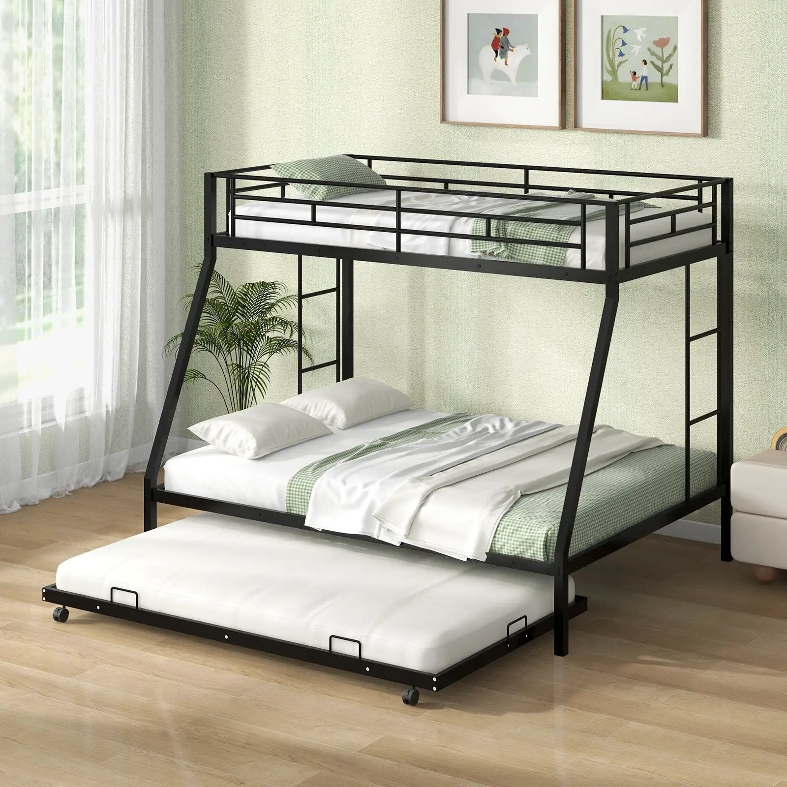 Twin Over Full Bunk Bed Frame with Trundle for Guest Room by DirectDeals