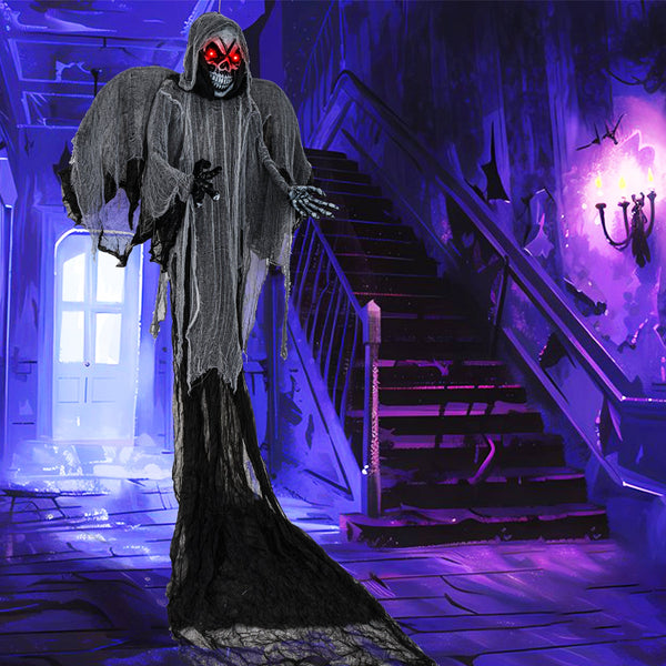 12.1 Ft Skeleton Ghost with Flickering Red Eyes and Scary Sounds, photo 2 of 8