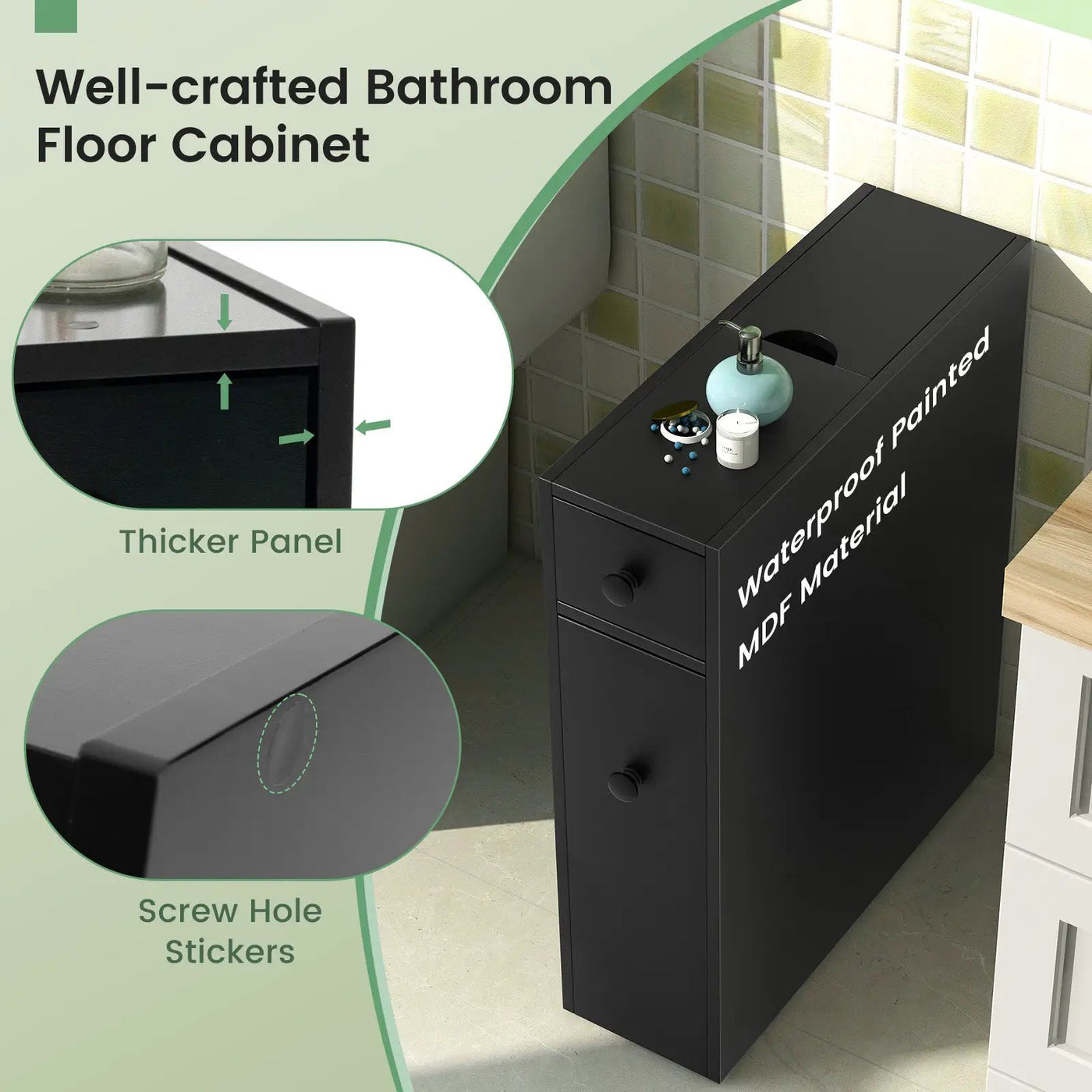 Black Bathroom Cabinet Space Saver Storage Organizer by DirectDeals