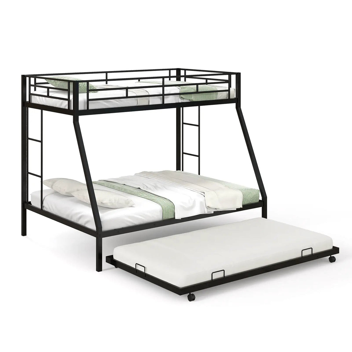 Twin Over Full Bunk Bed Frame with Trundle for Guest Room by DirectDeals