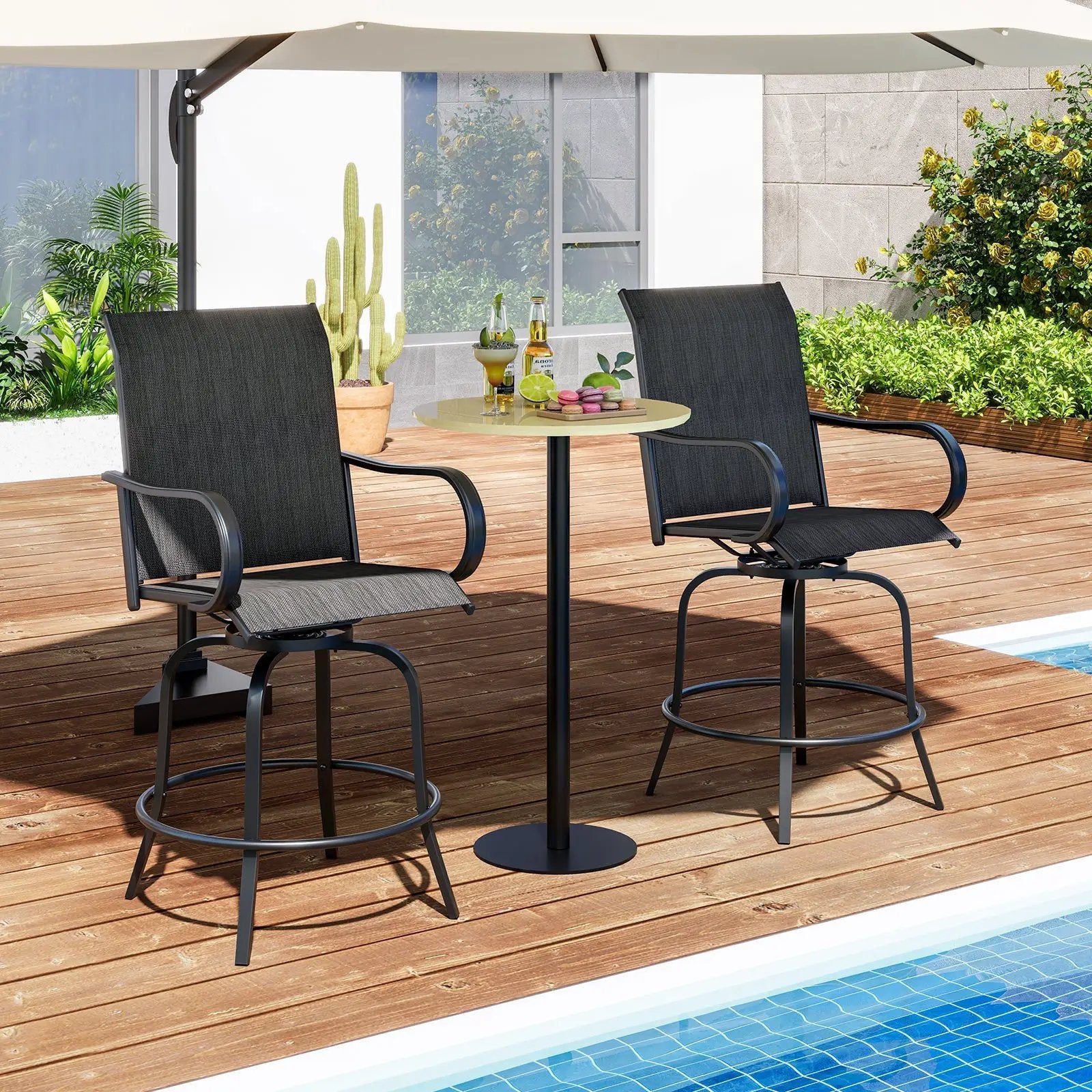 2 Pieces 360 Rotating Bar Stool Set with Armrests for Patio by DirectDeals