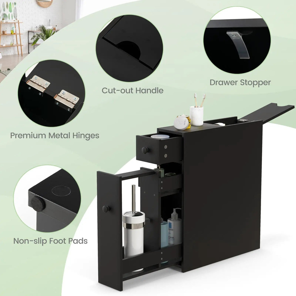 Black Bathroom Cabinet Space Saver Storage Organizer by DirectDeals