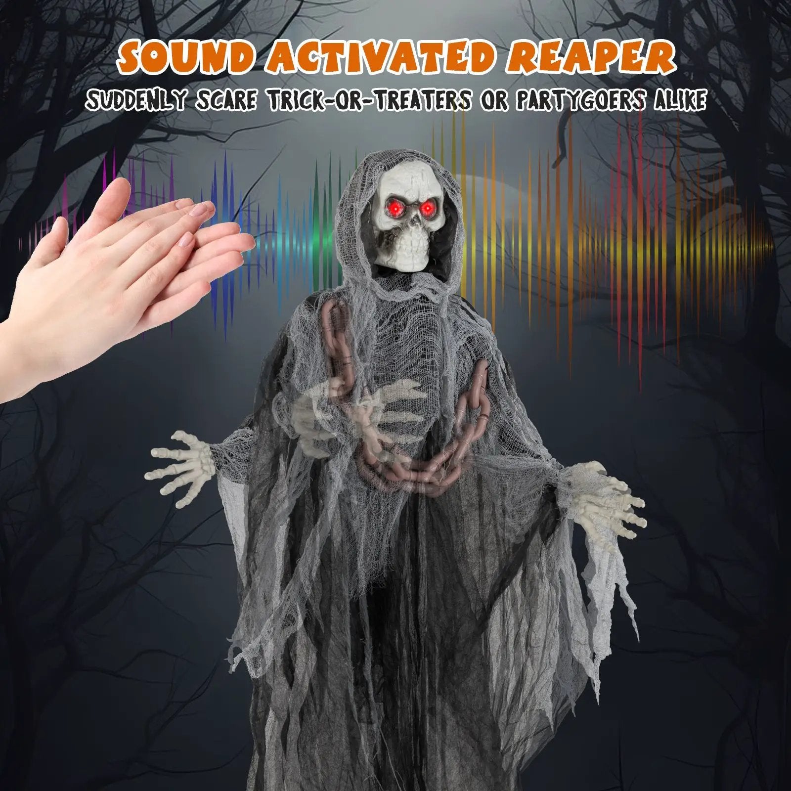 6.4 Feet Halloween Standing Grim Reaper with Lighted Eyes and Terrifying Sounds by DirectDeals