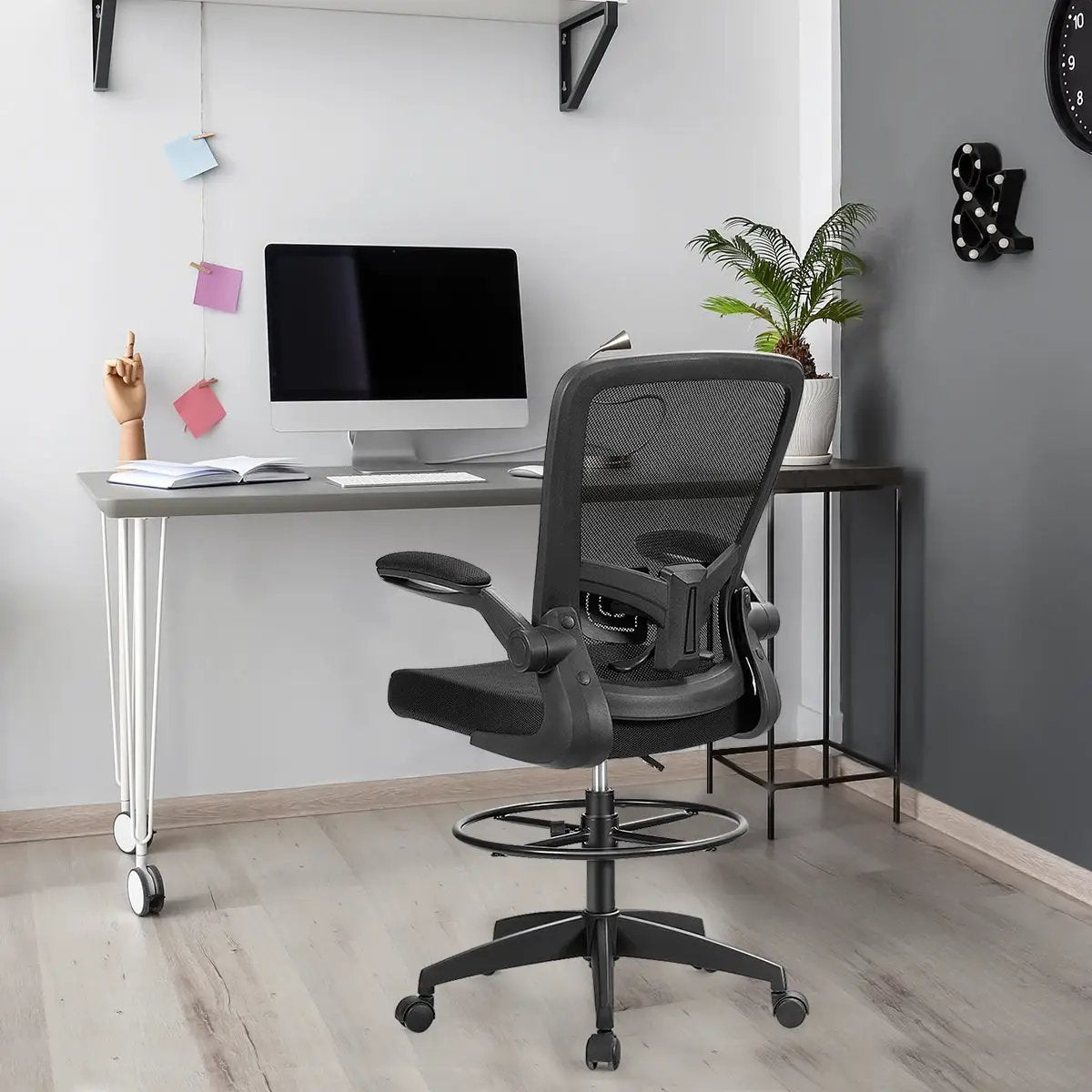 Height Adjustable Drafting Chair with Flip Up Arms by DirectDeals