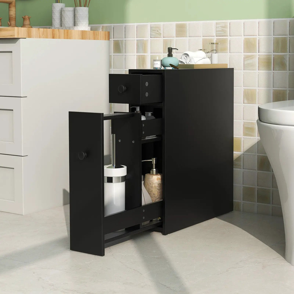 Black Bathroom Cabinet Space Saver Storage Organizer by DirectDeals