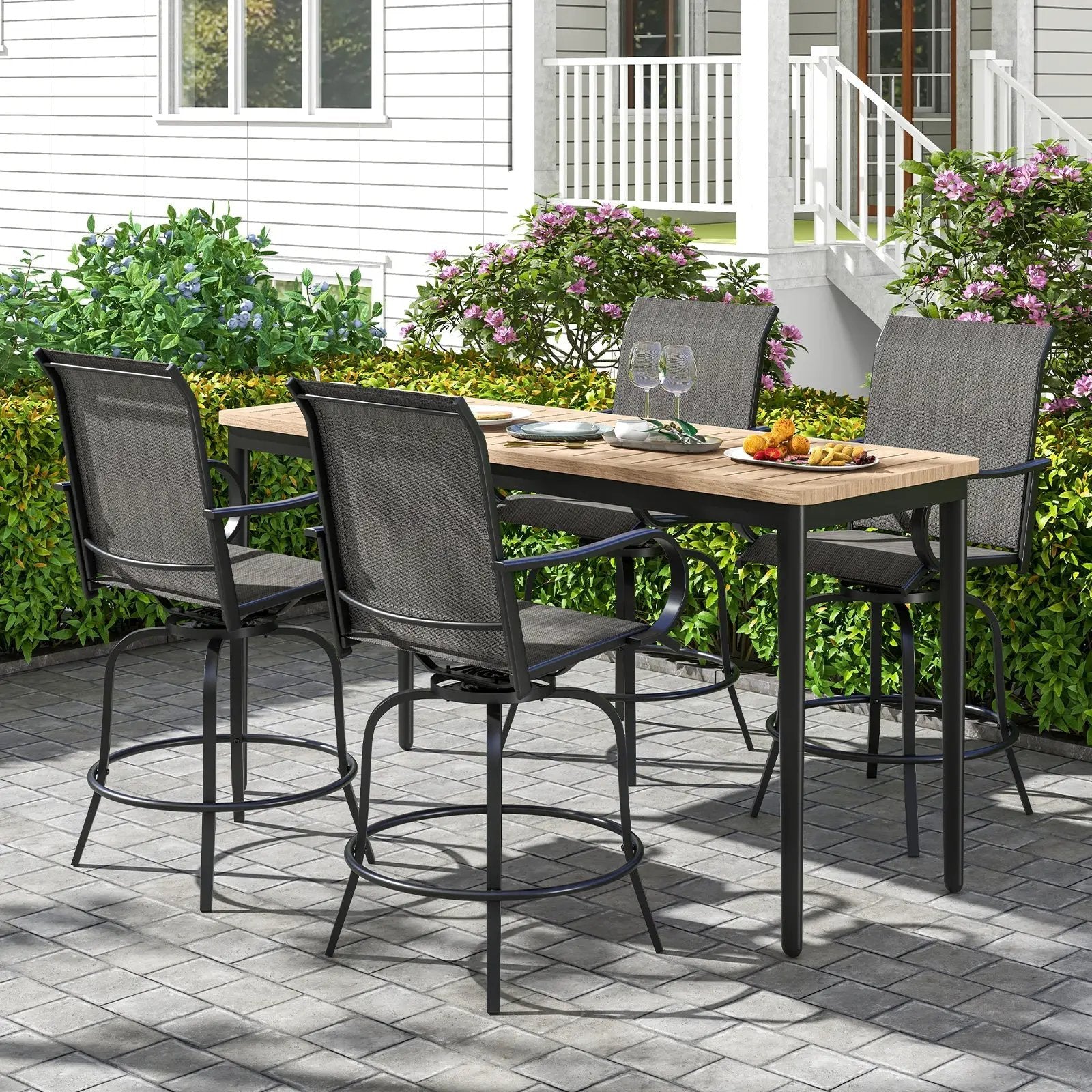 2 Pieces 360 Rotating Bar Stool Set with Armrests for Patio by DirectDeals