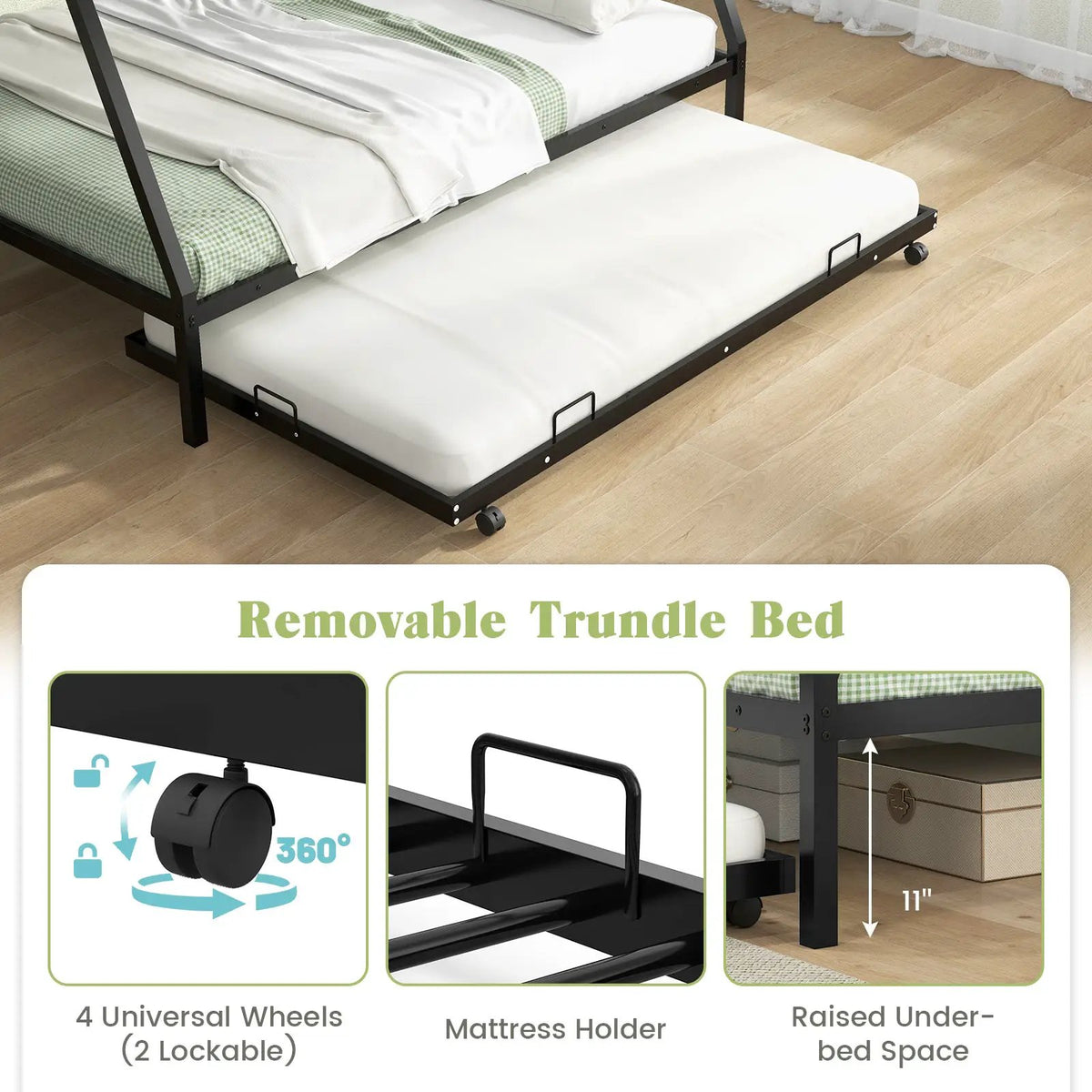 Twin Over Full Bunk Bed Frame with Trundle for Guest Room by DirectDeals