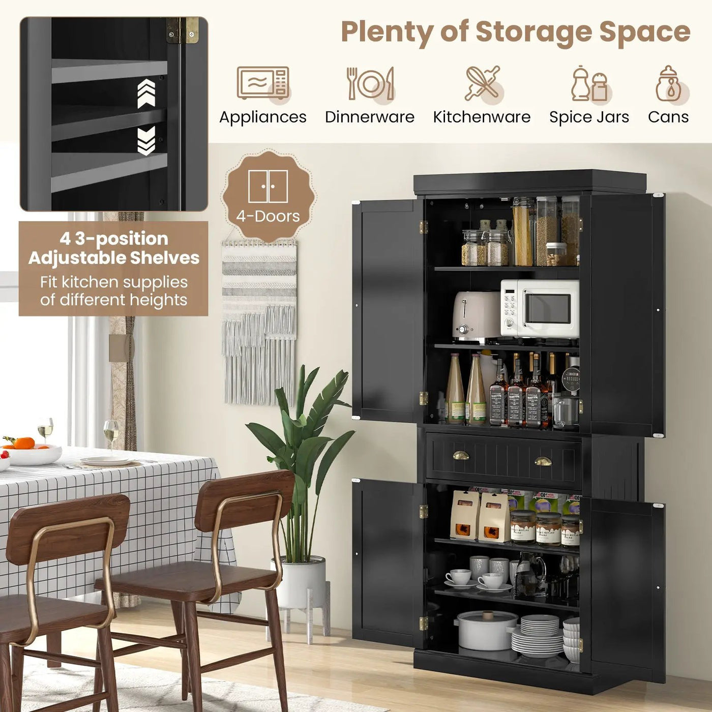 Cupboard Freestanding Kitchen Cabinet w/ Adjustable Shelves by DirectDeals