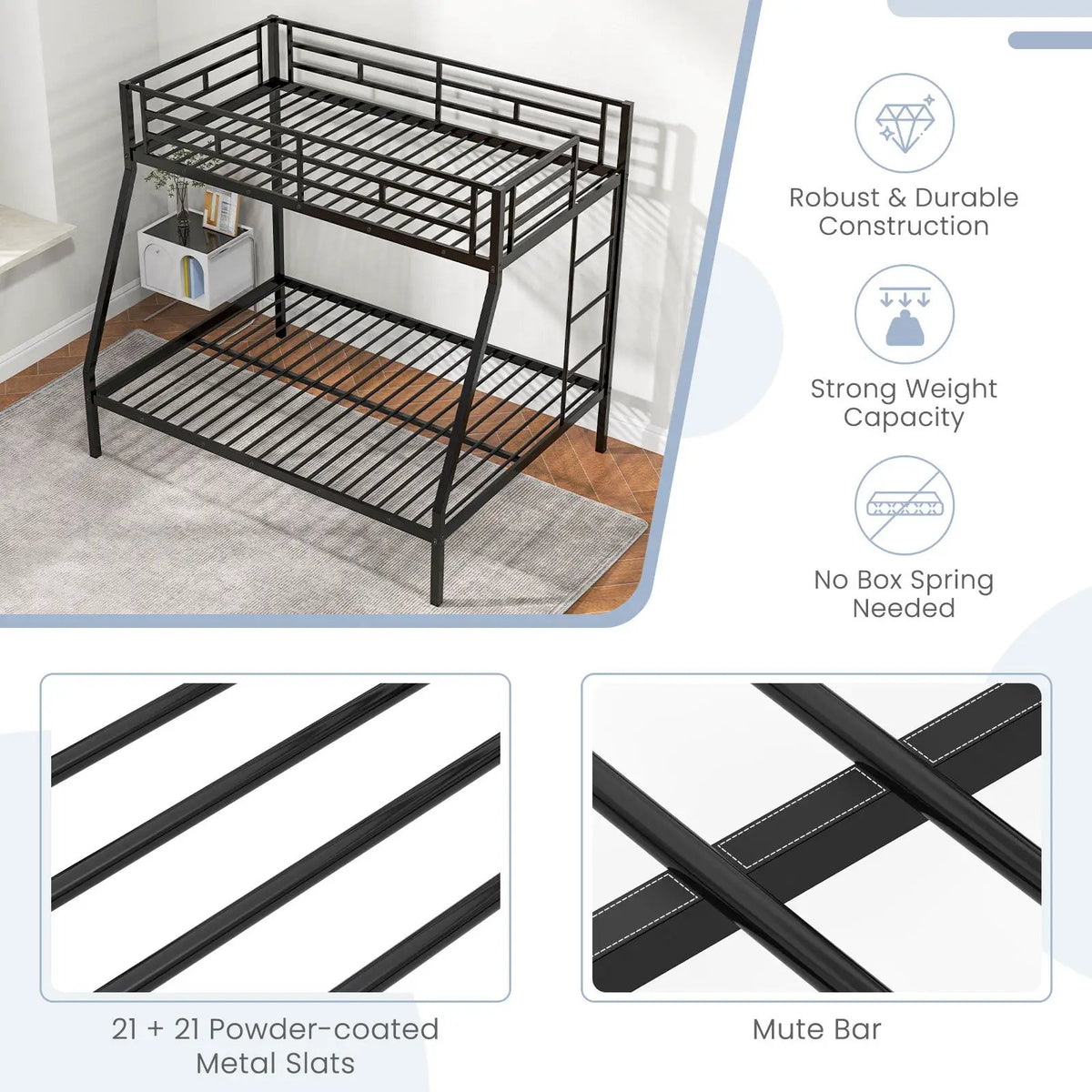 Space-saving Metal Slatted Bed Frame for Teens and Adults Noise-free No Box Spring Needed by DirectDeals