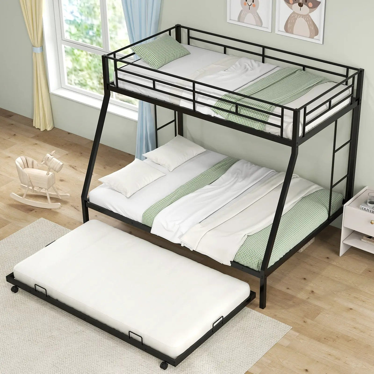Twin Over Full Bunk Bed Frame with Trundle for Guest Room by DirectDeals