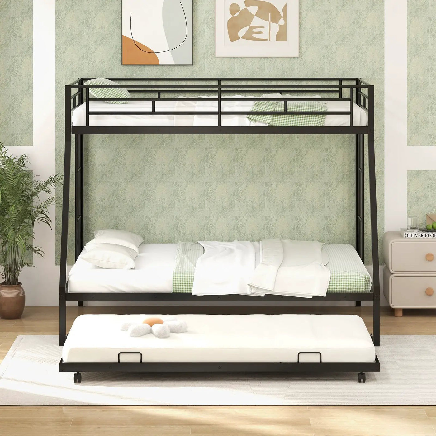 Twin Over Full Bunk Bed Frame with Trundle for Guest Room by DirectDeals
