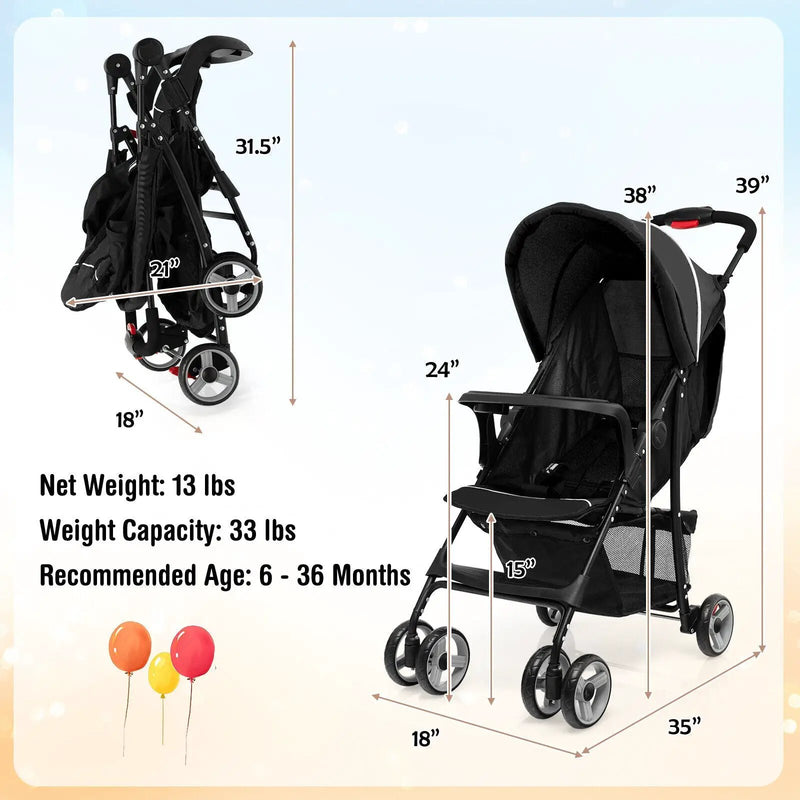 Toddler Travel Stroller for Airplane with Canopy and Adjustable Backrest by DirectDeals