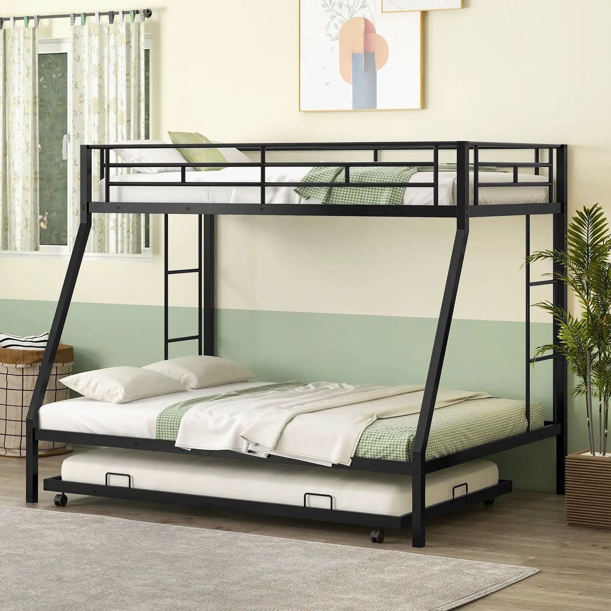 Twin Over Full Bunk Bed Frame with Trundle for Guest Room by DirectDeals