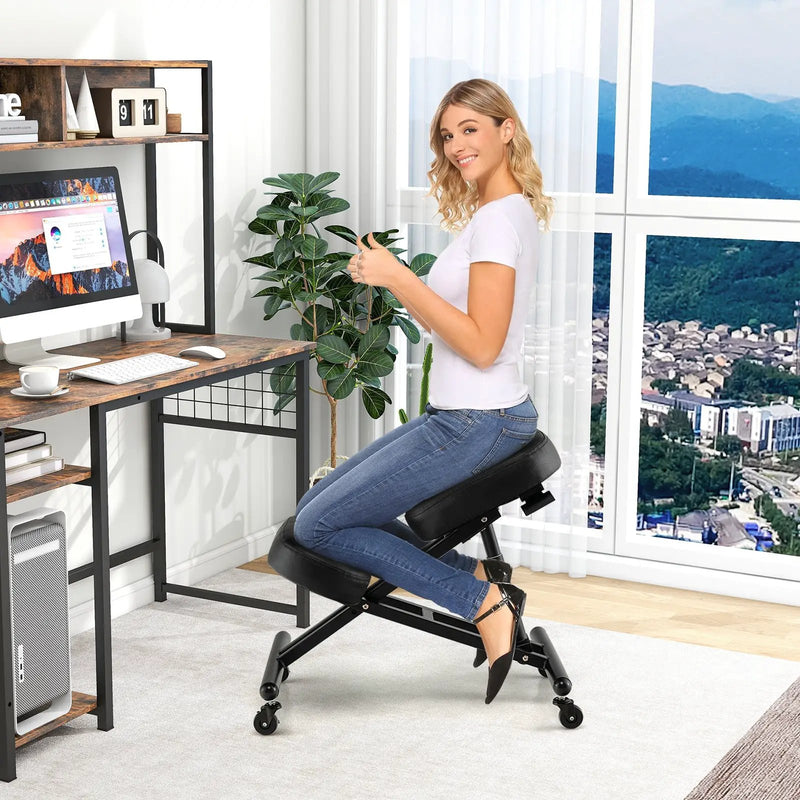 Adjustable Ergonomic Kneeling Chair with Upgraded Gas Spring Rod and Thick Foam Cushions by DirectDeals