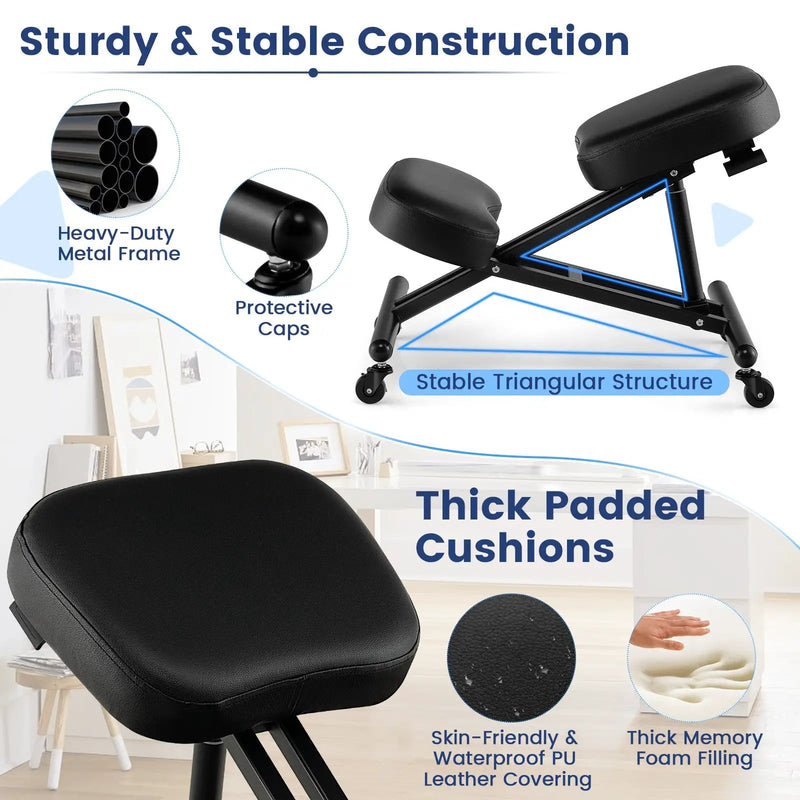 Adjustable Ergonomic Kneeling Chair with Upgraded Gas Spring Rod and Thick Foam Cushions by DirectDeals