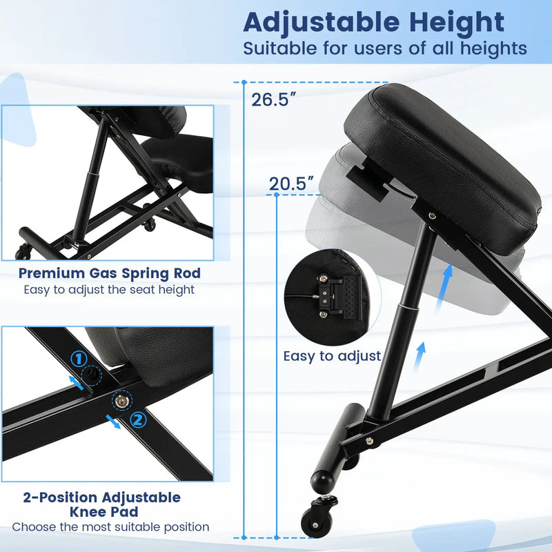 Adjustable Ergonomic Kneeling Chair with Upgraded Gas Spring Rod and Thick Foam Cushions by DirectDeals