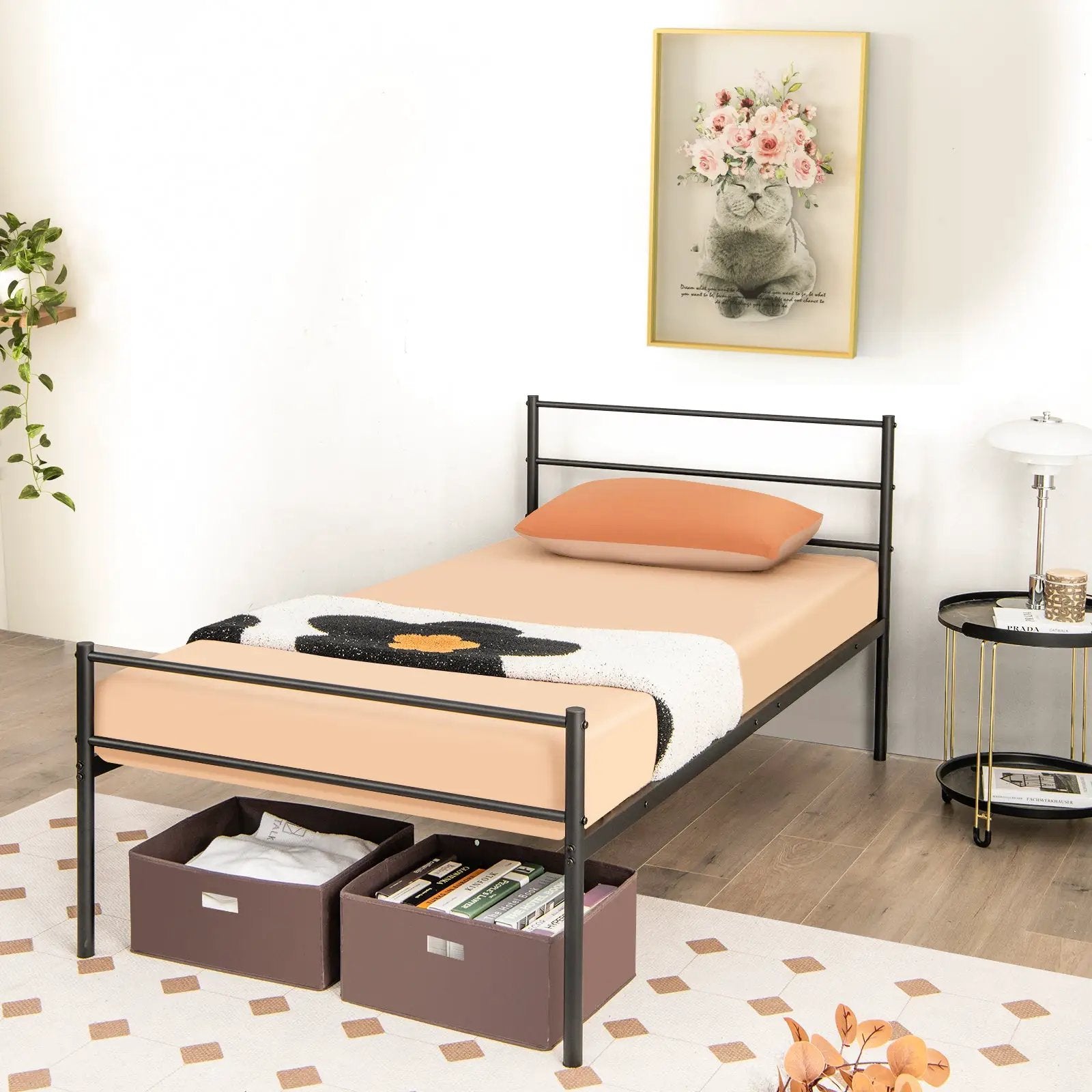 Twin Size Metal Bed Frame Platform with Headboard by DirectDeals