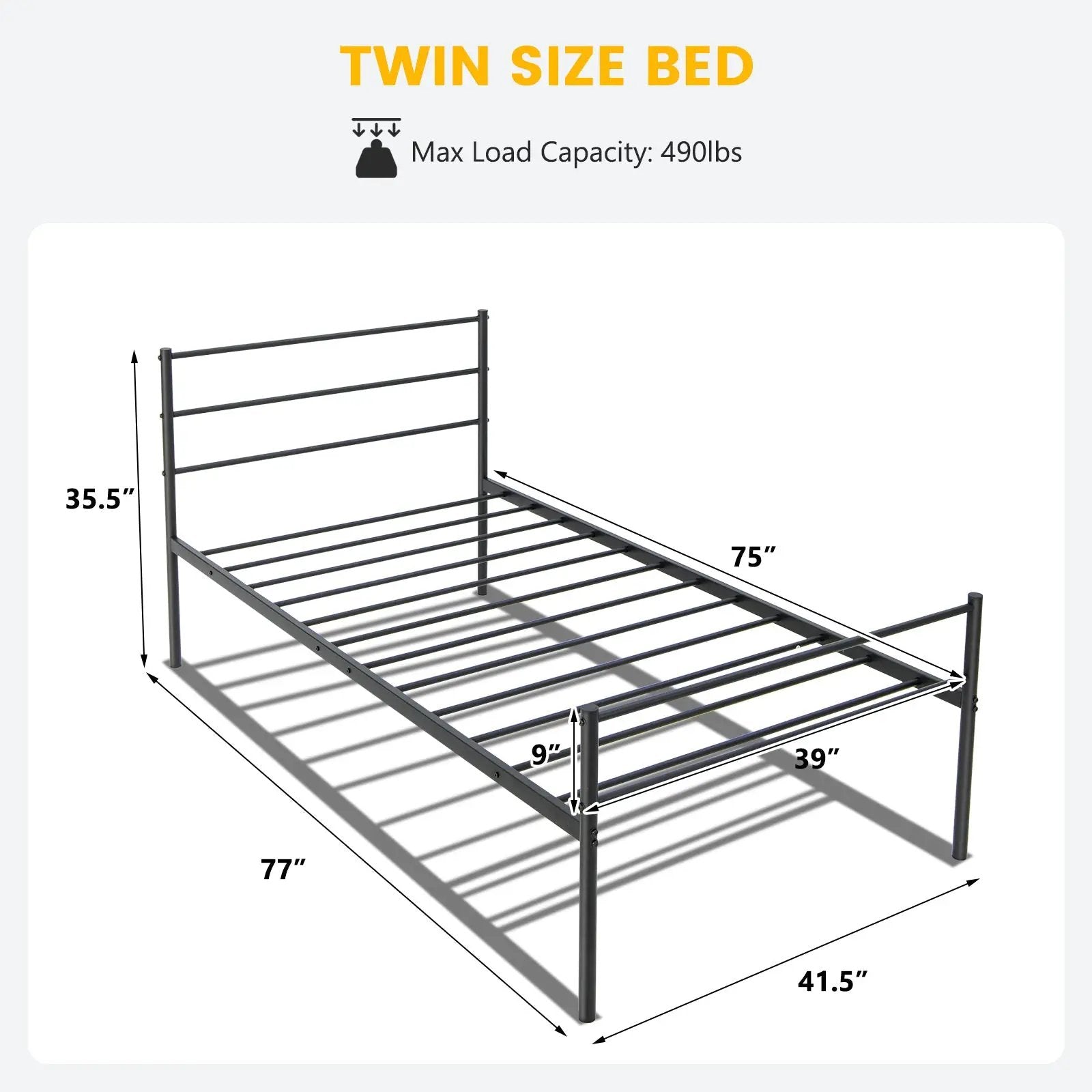 Twin Size Metal Bed Frame Platform with Headboard by DirectDeals