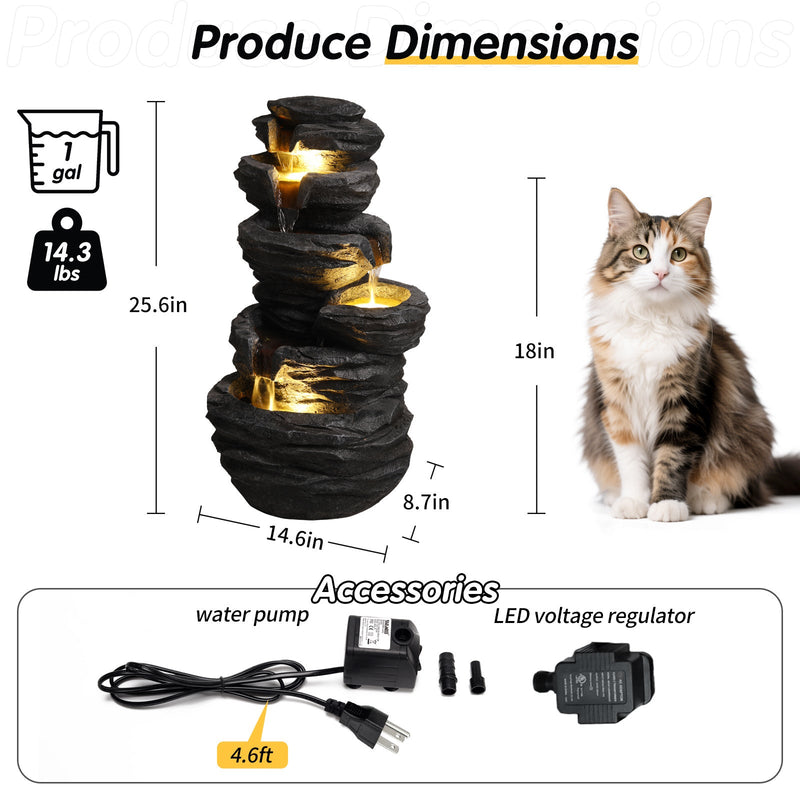 Resin Stacked Rock Fountain Outdoor with LED Lights, dimensions drawing
