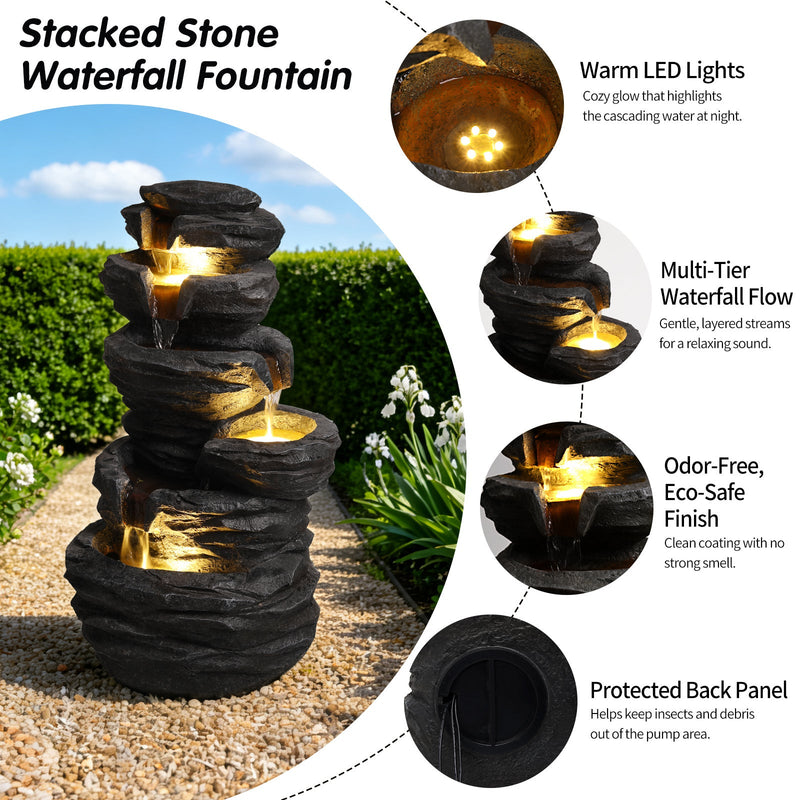 Resin Stacked Rock Fountain Outdoor with LED Lights, photo 4 of 7