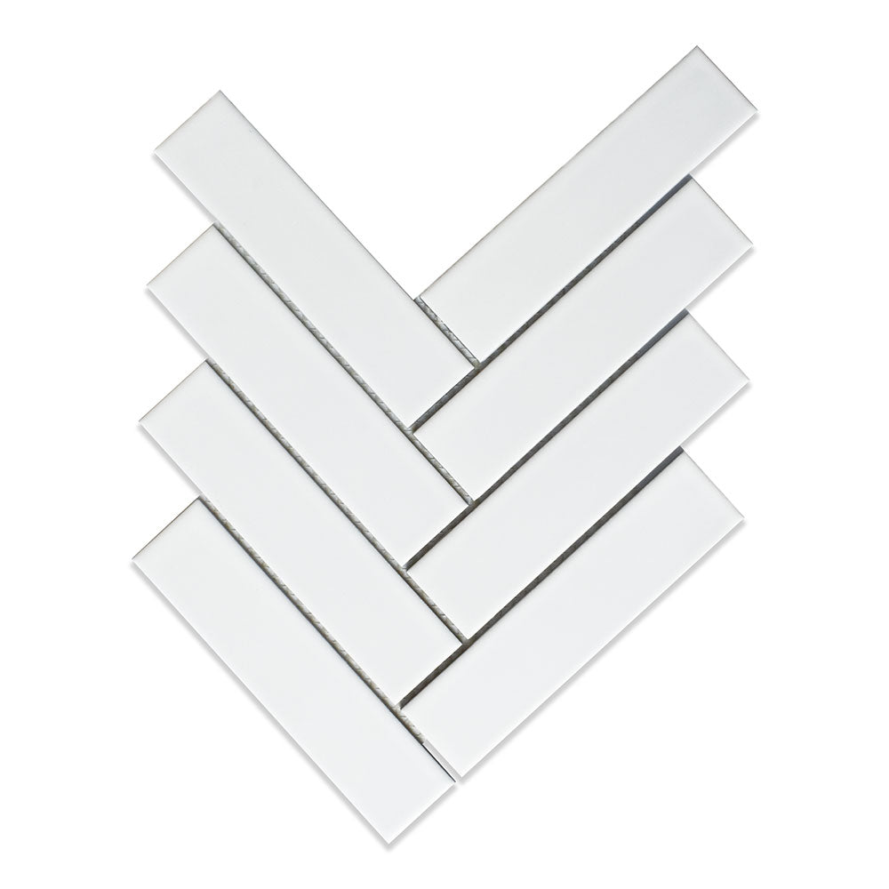 Blanc Matte Herringbone Ceramic Mosaics 10x13 Ceramic Matte 16x16 Mosaics