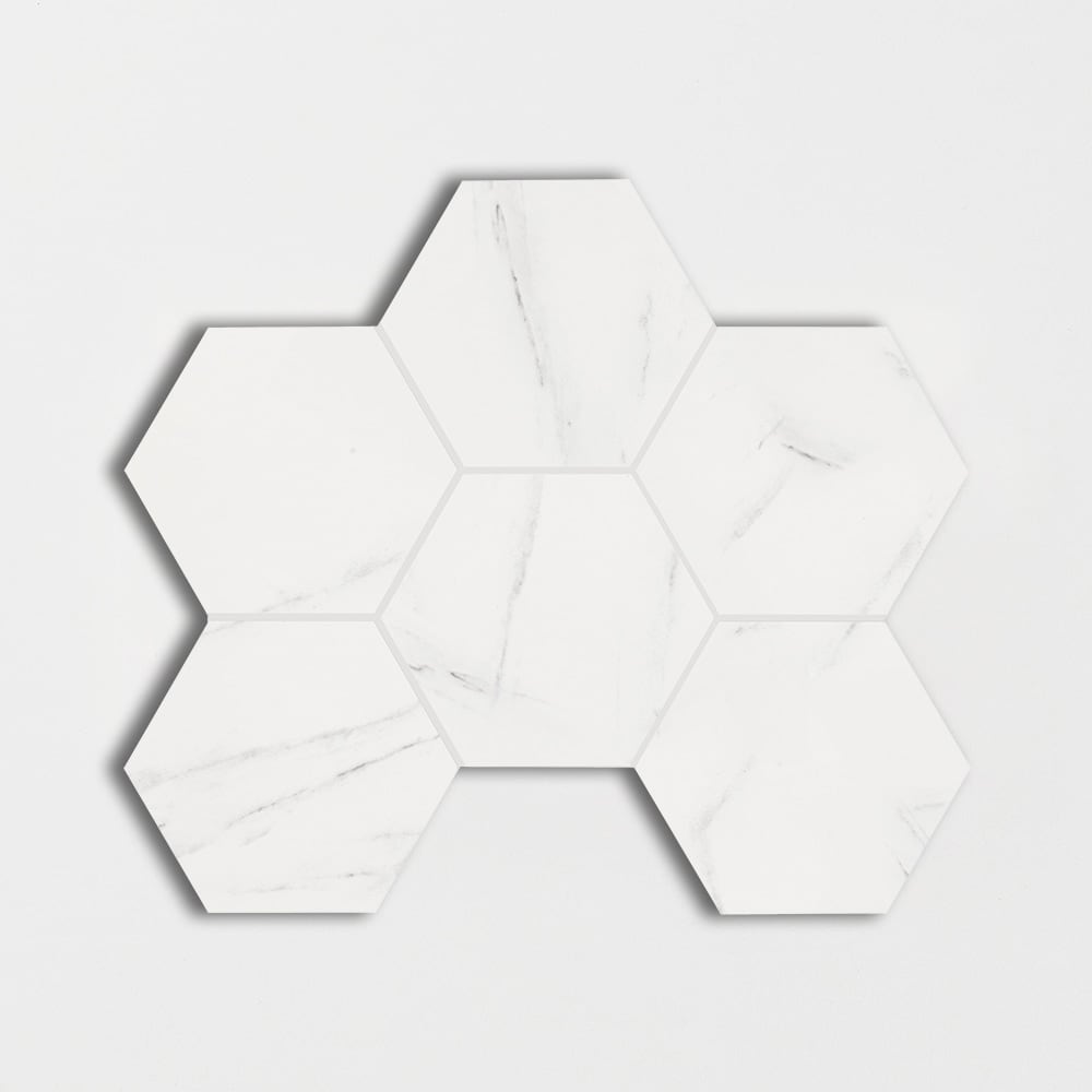 Blanco Honed Hexagon Marble Look Porcelain Mosaics 12x16 1/3 Porcelain Honed 12x18 Mosaics