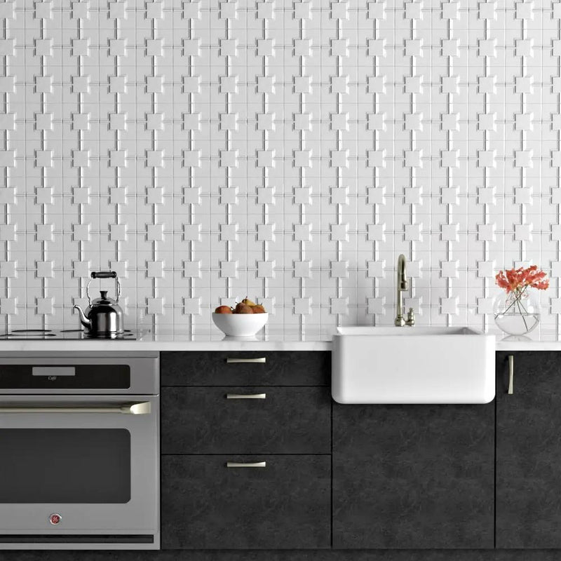 Blanco Real Glossy Link Ceramic Wall Decos 6x6 by Stonetiledepot