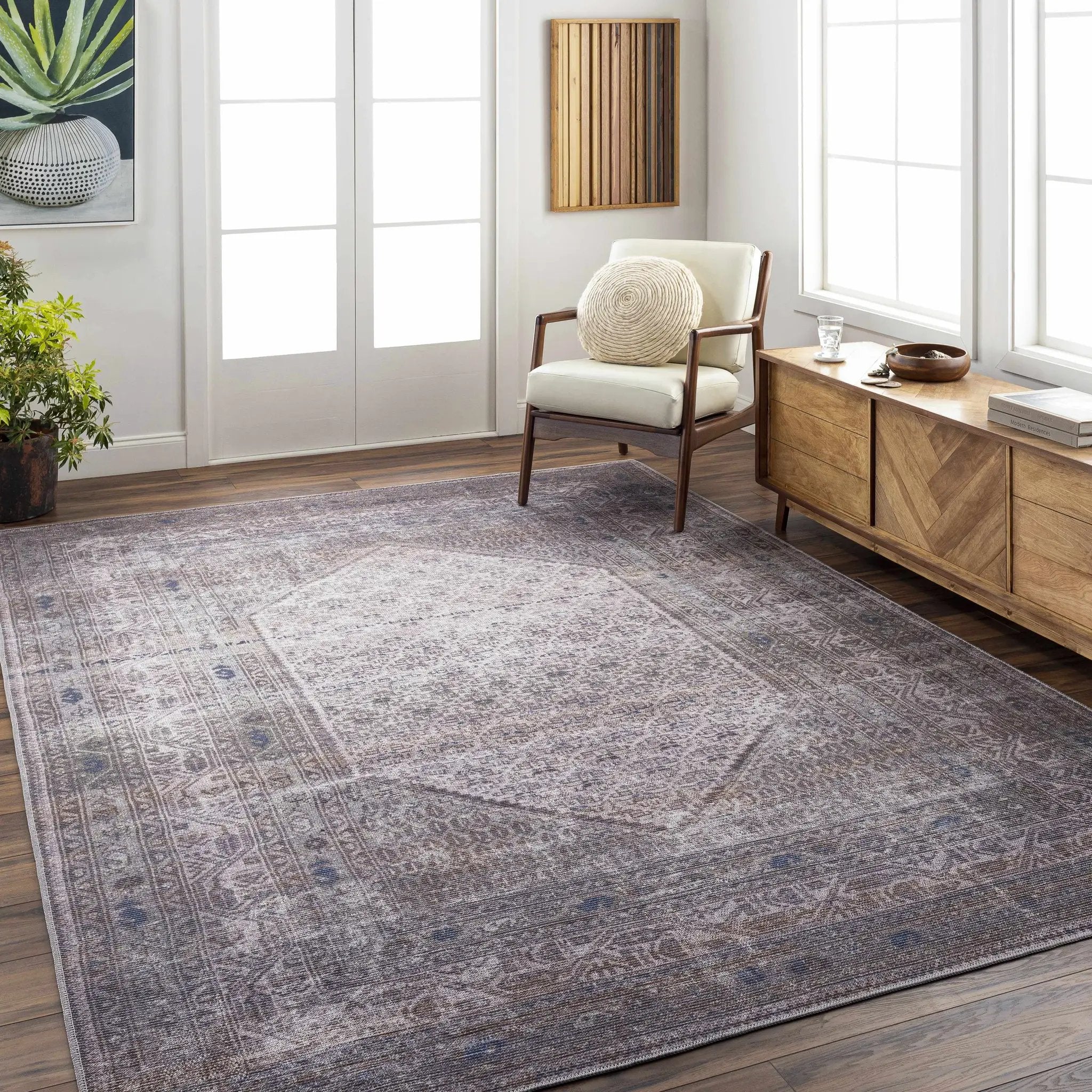 Brown Ballinasloe Vintage Washable Area Rug - Clearance by Boutique Rugs