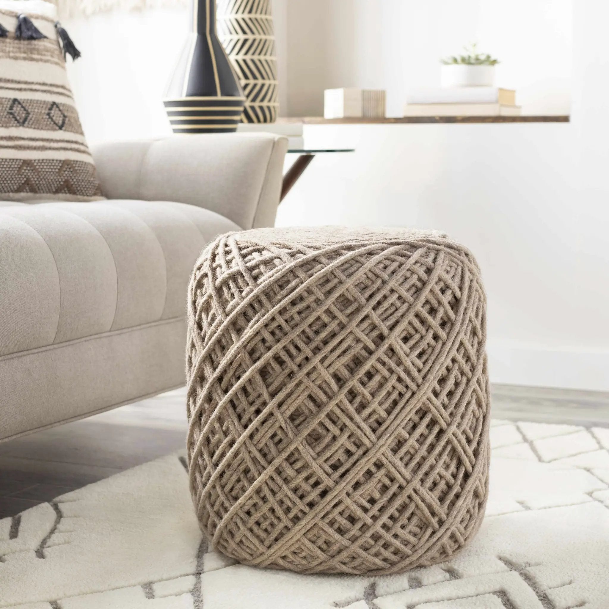 Bellingen Gray Handwoven Textured Pouf by Boutique Rugs