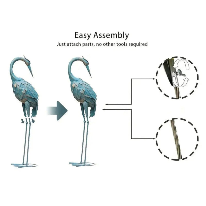 Blue Metal Crane Garden Statue Outdoor Sculpture by House Of Avana