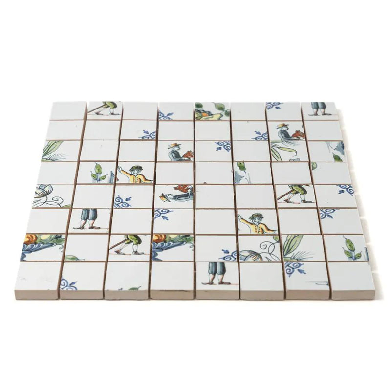 Blue Glazed Double Dutch Ceramic Mosaics 12x12 closeup 1