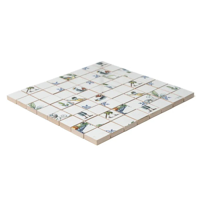 Blue Glazed Double Dutch Ceramic Mosaics 12x12 closeup 2