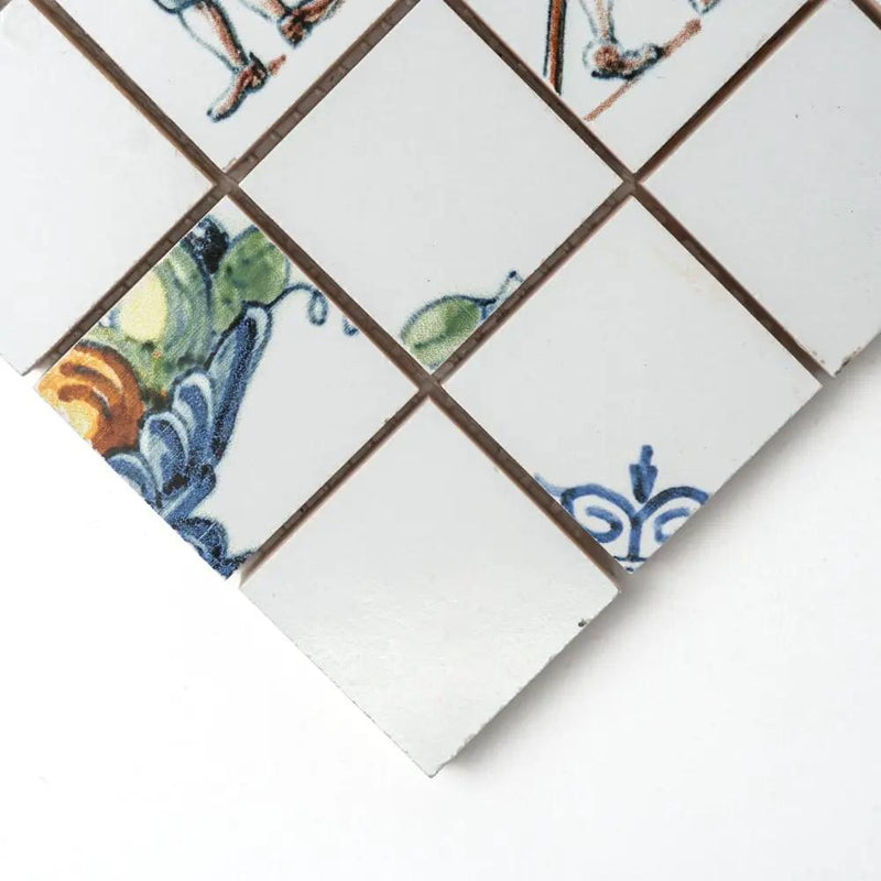 Blue Glazed Double Dutch Ceramic Mosaics 12x12 closeup 3