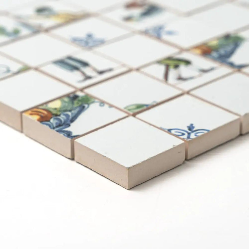 Blue Glazed Double Dutch Ceramic Mosaics 12x12 closeup 4