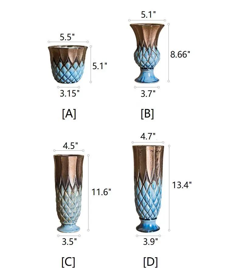 Blue Gold Grid Pattern Glazed Ceramic Vase Collection by RusticReach