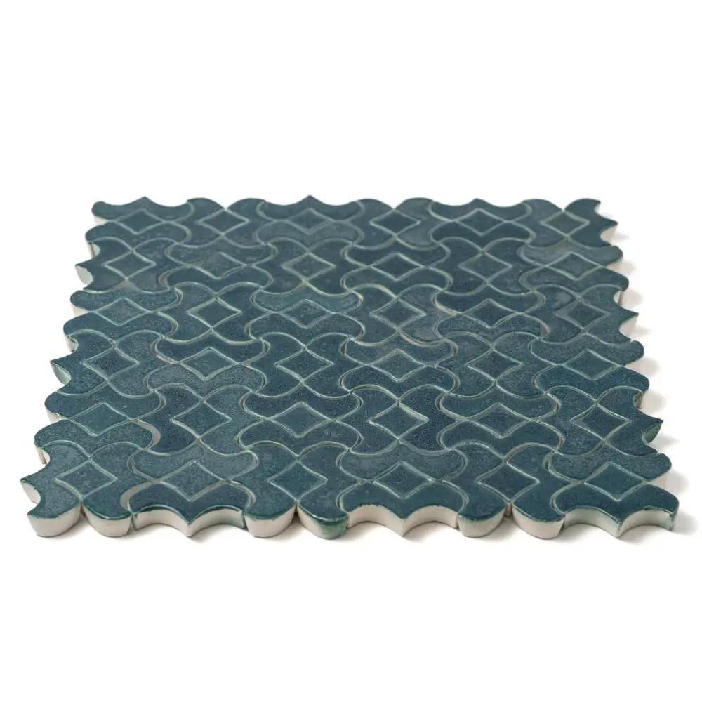 Blue Leather Alba Ceramic Accent Tiles 10 1/2x10 1/2 closeup 1