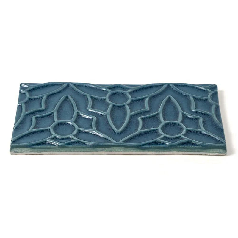 Blue Leather Barcelona Ceramic Accent Tiles 4x8 closeup 1