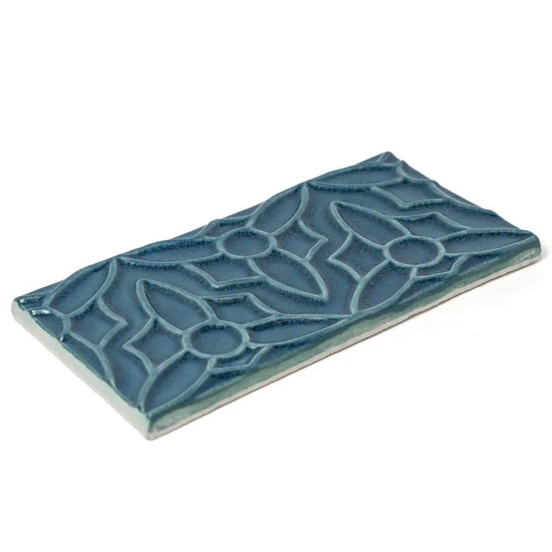 Blue Leather Barcelona Ceramic Accent Tiles 4x8 closeup 2