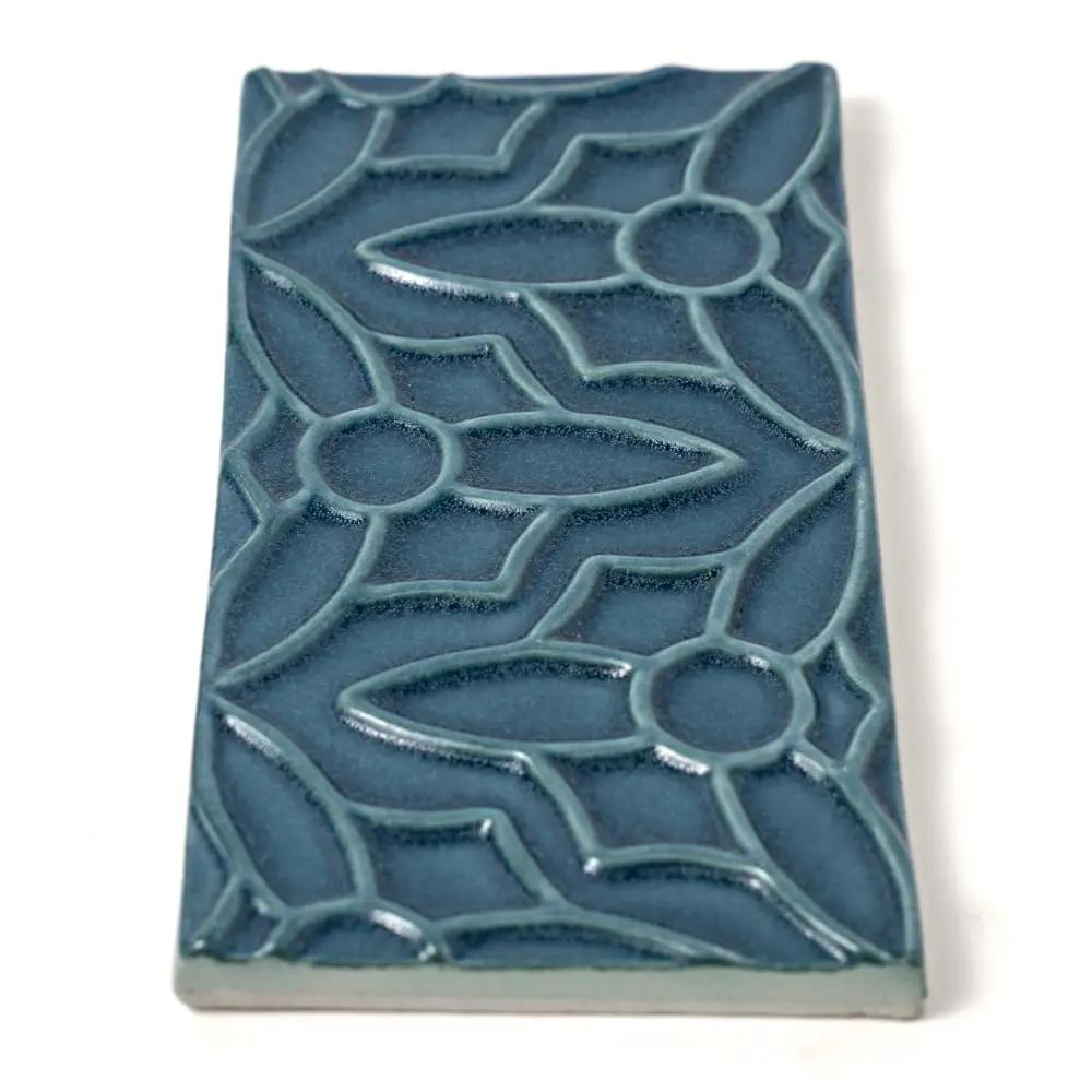 Blue Leather Barcelona Ceramic Accent Tiles 4x8 closeup 3