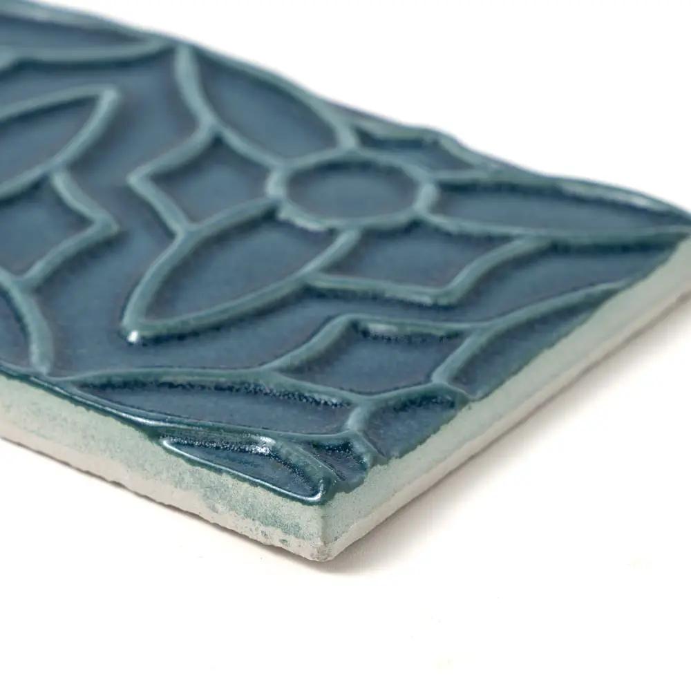 Blue Leather Barcelona Ceramic Accent Tiles 4x8 closeup 4