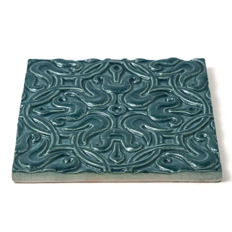 Blue Leather Ceramic Accent Tiles 6x6 closeup 1