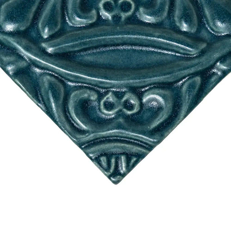 Blue Leather Medallion Ceramic Accent Tiles 6x6 closeup 3