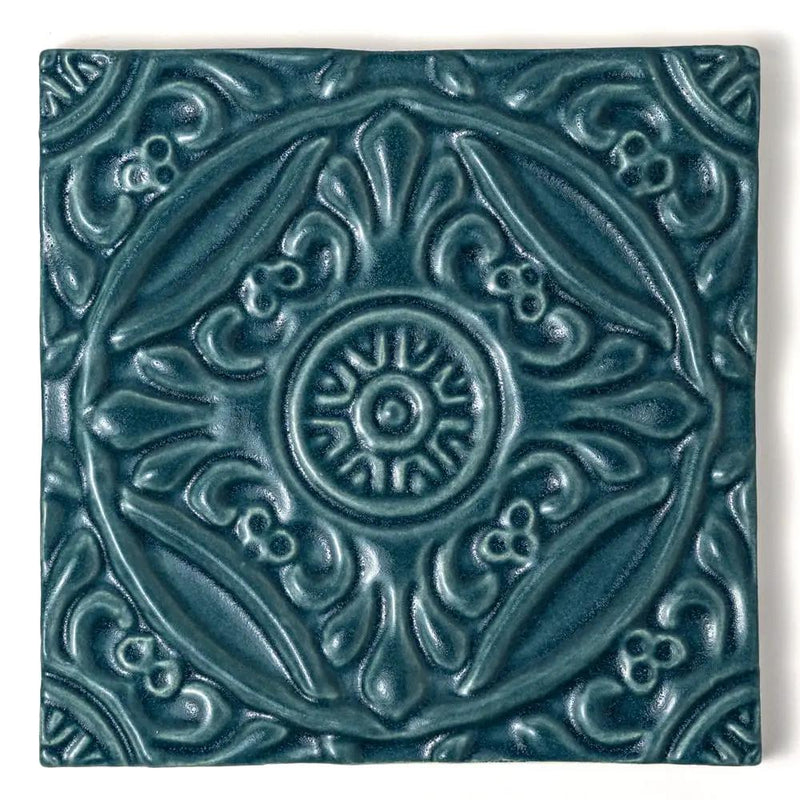 Blue Leather Medallion Ceramic Accent Tiles 6x6