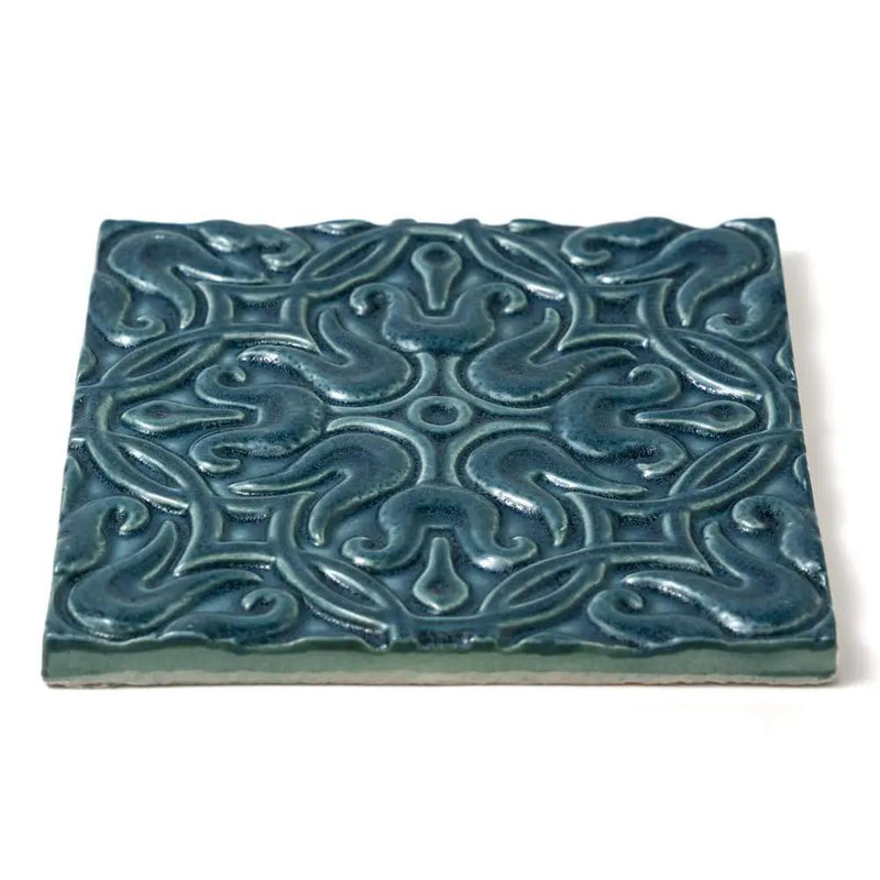 Blue Leather Mondial Ceramic Accent Tiles 6x6 closeup 1