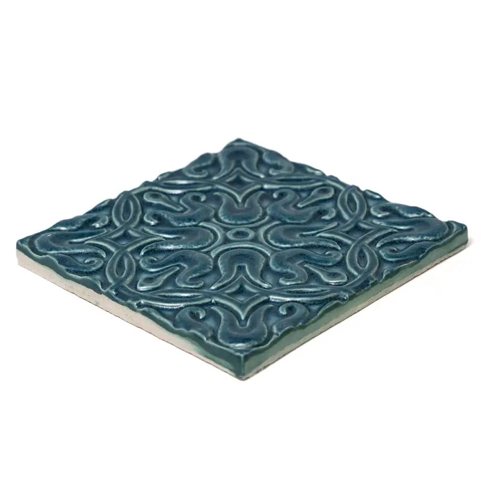 Blue Leather Mondial Ceramic Accent Tiles 6x6 closeup 2